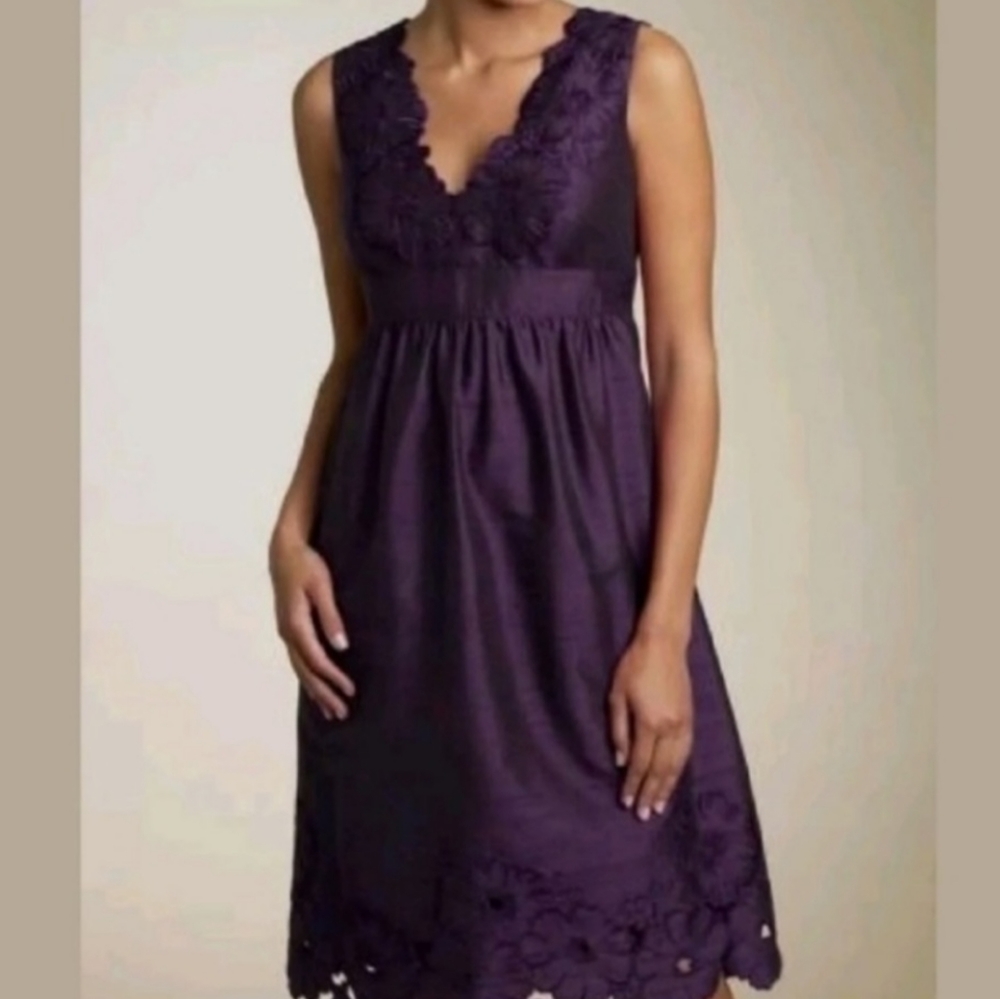 Adrianna Papell Purple Silk Dress w/ Flowers